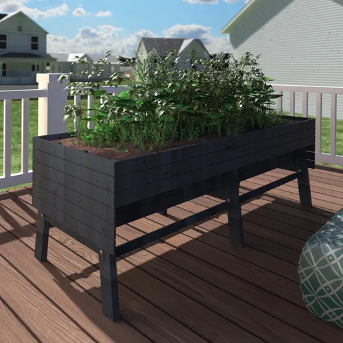 Vista 10 de MUPATER Cama de jardín elevada 7 en 1 para exteriores para verduras con patas, maceta grande elevada de madera con diseño de forro para hierbas