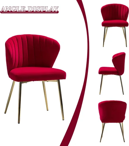 Vista 21 de HULALA HOME Silla de comedor de terciopelo, bonita silla de acento sin brazos, silla de sala de estar con patas doradas, silla lateral tapizada