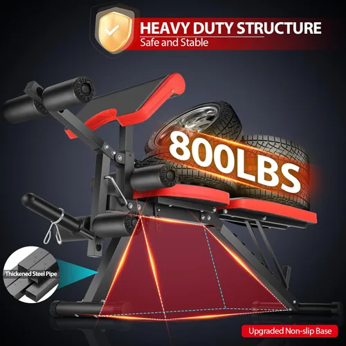 Vista 4 de OPPSDECOR Adjustable Weight Bench with Leg Extension and Leg Curl, 800 LBS Heavy Duty Workout Bench for Home Gym, Preacher Curl Bench with Wheels