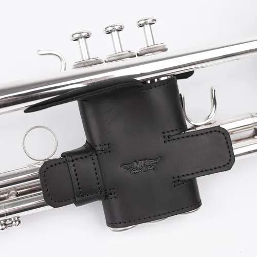 Vista 2 de Protector de válvula de trompeta XL Protección de cuero genuino Cubierta de válvula de trompeta Envoltura de válvula (negro)
