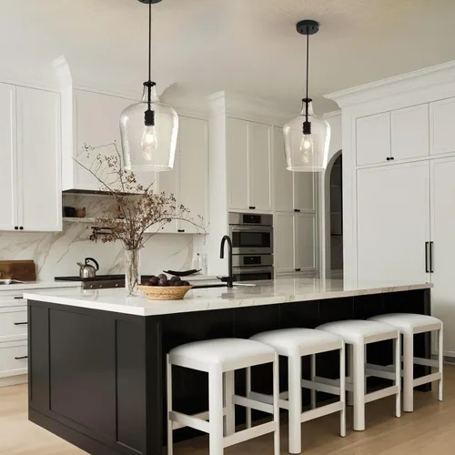 Vista 3 de 9.3" Blown Glass Pendant Lighting for Kitchen Island,Black Large Pendant Light Fixture with blown Thickened Glass,1 Light Farmhouse Hanging Light