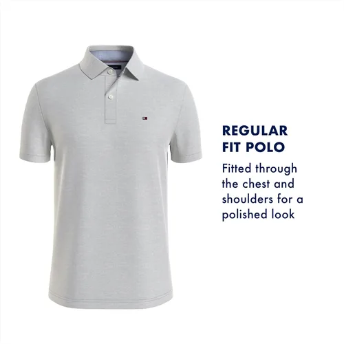 Vista 4 de Tommy Hilfiger Camisa polo de algodón de manga corta para hombre con estampado de bandera de piqué en ajuste personalizado
