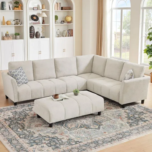 Vista 13 de Sofá modular convertible de 102 pulgadas en forma de L con cojines de respaldo, tela tapizada moderna de 6 asientos reversible, juego de sofá