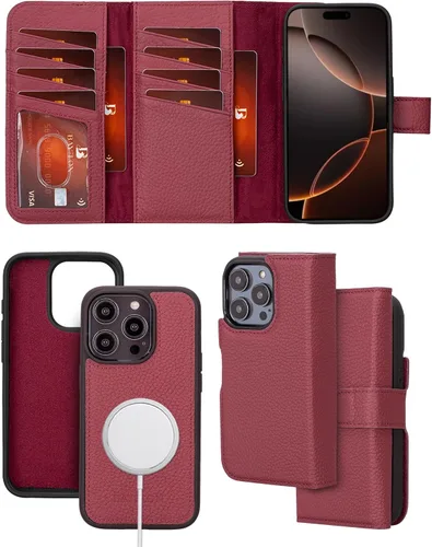 Vista 22 de Bayelon Funda tipo cartera para iPhone 15 Pro Max, billetera de cuero triple plegable, funda magnética desmontable, tarjetero para iPhone 15 Pro