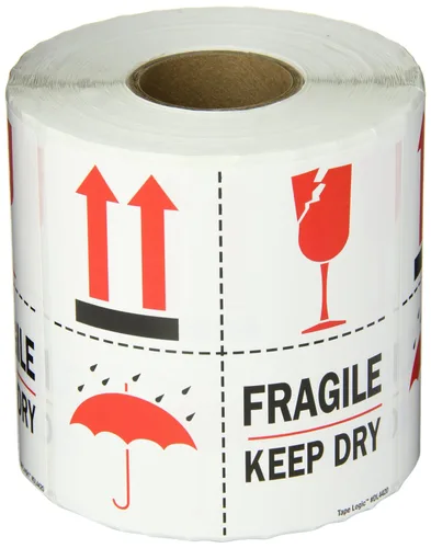 Tape Logic Aviditi Tape Logic - Adhesivo adhesivo de advertencia "Fragile Keep Dry", rojo/blanco/negro, para envío, manipulación, embalaje y mudanza