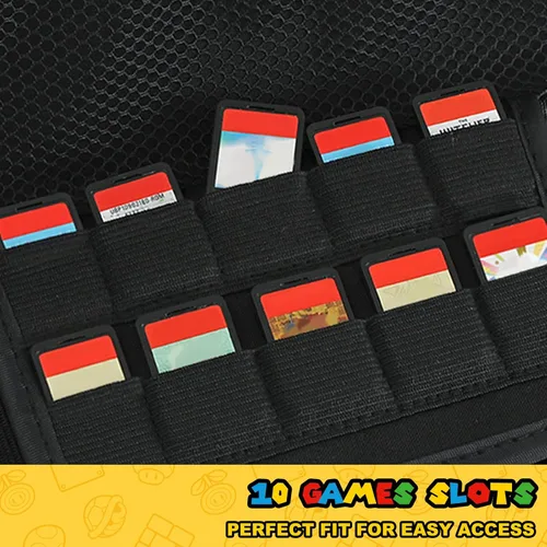 Vista 4 de FUNLAB Funda para Switch compatible con Nintendo SwitchOLED, bonita funda portátil para Switch con 10 soportes de juego para fanáticos de Mario