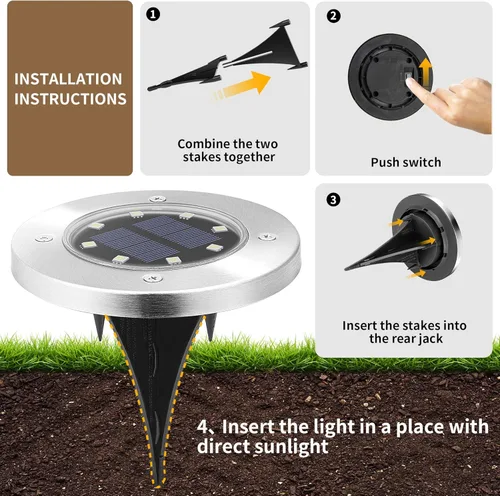 Vista 4 de SOLPEX Luces solares impermeables para exteriores, paquete de 8 luces solares para suelo, luces solares de jardín, iluminación de paisaje