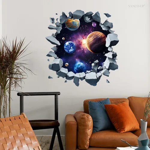 2 Sheets Space Wall Decals Peel and Stick Removable 3D Wall Stickers & Murals Vinyl Galaxy Outer Space Room Decor for Boys Kids Room Ceiling Milky