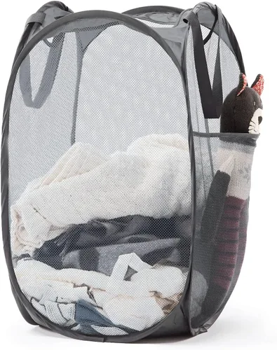 Vista 33 de TECHMILLY Cesta plegable de malla para la ropa sucia con asas resistentes y bolsillo lateral, cestas plegables portátiles para ropa para dormitorio
