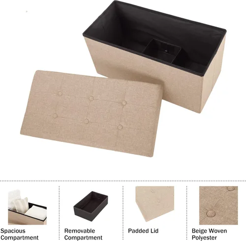 Vista 25 de Lavish Home - Banco otomano con almacenamiento, plegable, tapa acolchada de espuma con punzoneado de 30 pulgadas, gris oscuro