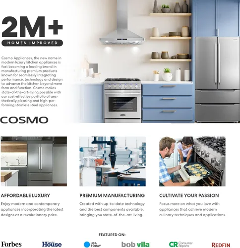 Vista 7 de COSMO COS-30IRHP 30 pulgadas Colección Lumin Campana Extractora de Inserción Canalizada de 380 CFM, Controles de Botón, Luces LED, Acero Inoxidable