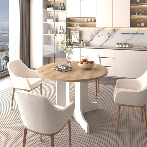 Vista 3 de Dining Table for Kitchen 59x43 Inch Expandable Oval Table Top with Removable Leaf X Shaped Base White