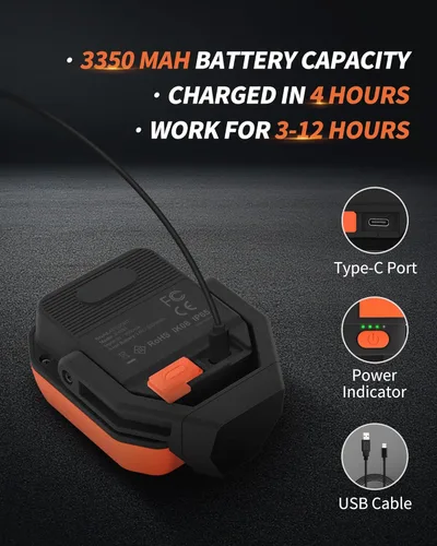 Vista 3 de Luz de trabajo recargable con 4 modos, luz de trabajo magnética de 1200 lm con IP65 impermeable, luces de trabajo LED de batería de 3350 mAh
