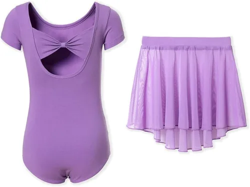 Vista 7 de DIPUG Leotardos de ballet para niñas con falda extraíble, vestido de baile con espalda hueca para niñas
