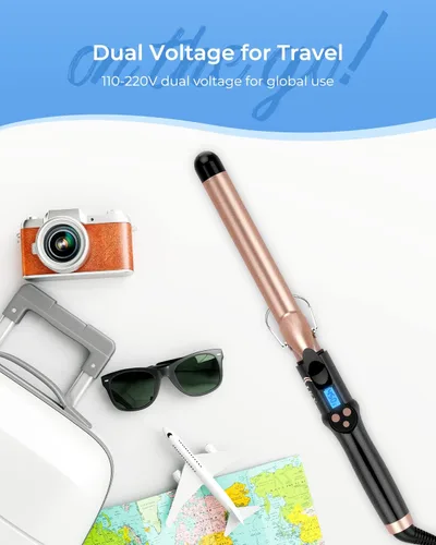 Vista 7 de Rizador de barril extra largo de 1 pulgada, varita de cerámica de turmalina profesional de doble voltaje