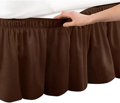 Vista 3 de Falda de cama plisada de tres lados con estilo envolvente de algodón egipcio elástico con caída de 15 pulgadas contra el polvo para camas