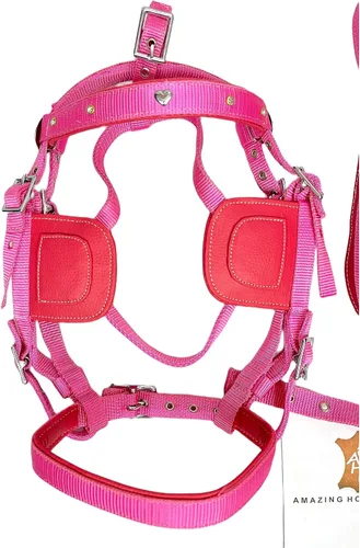Vista 5 de Arnés de conducción de nailon unisex en color rosa para carro de caballo individual rosa (Cob)