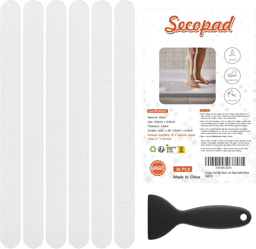 Vista 8 de Secopad 36 calcomanías antideslizantes para bañera, suelo de ducha antideslizantes con raspador premium