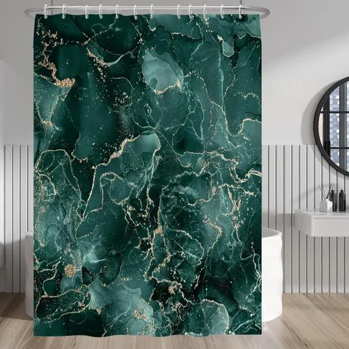 Vista 87 de Baocicco Cortina de ducha de mármol azul abstracto a rayas, decorativa, textura de lujo, línea moderna, decoración de acuarela, juego de cortinas