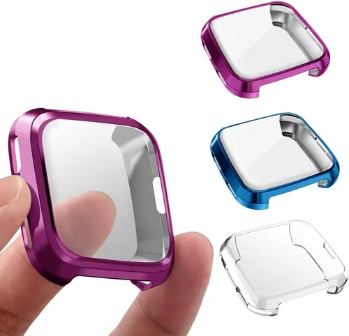 Vista 11 de Paquete de 3 protectores de pantalla compatibles con Fitbit Versa, ultra delgado, suave, funda completa para Fitbit Versa, negro, plata, oro rosa