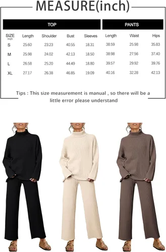 Vista 7 de LILLUSORY Conjunto de 2 piezas para mujer, suéteres de cuello alto, conjunto de descanso y pantalones de pierna ancha, conjuntos de sudadera