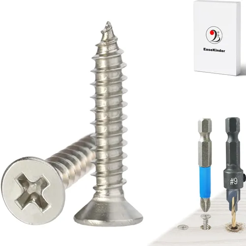 Vista 32 de Tornillos para madera, 120 tornillos Phillips de cabeza plana, tornillo de acero inoxidable 304 con kit de avellanado de madera ajustable (#4 x 1)