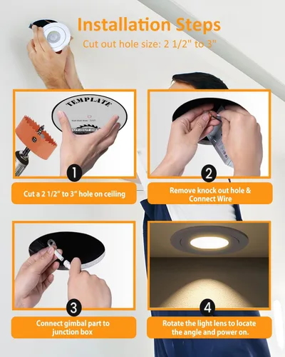 Vista 5 de Luminarias de Iluminación Empotradas Doradas de 3 pulgadas - 7W Sin Caja CCT Seleccionable Gimbal Luces LED Empotradas de Techo, Regulables
