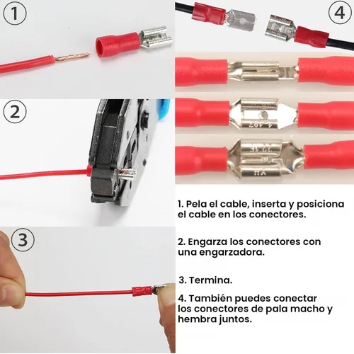 Vista 6 de 280 piezas de conectores de crimpado, kit de conectores macho y hembra de pala de 2.8 mm, 4.8 mm, 6.3 mm, 15 tipos de terminales de crimpado
