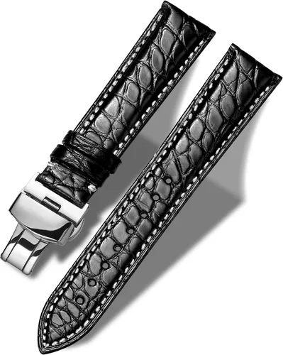 Vista 29 de Moran - Correa de cuero genuino con estampado de cocodrilo y cuero vacuno, hebilla de despliegue de repuesto, correa de reloj de 18 mm a 24 mm Cuero