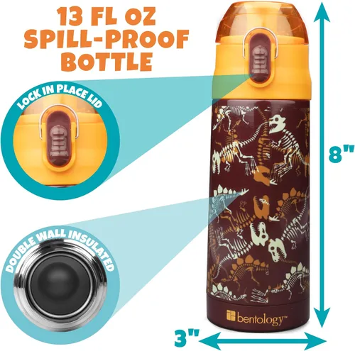 Vista 3 de Bentology Kit de lonchera aislada con botella de agua reutilizable de acero inoxidable y bolsa de hielo duro para congelador, mini bolsa térmica Dino