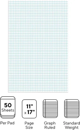 Vista 3 de Staples 814566 Graph Pad 11-Inch X 17-Inch Graph White 50 Sheets/Pad (18586)