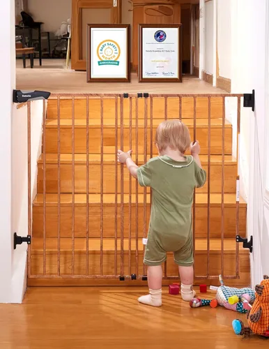 Vista 29 de Babelio Puerta de bebé para escaleras, cocina y puertas, sin barra inferior, operación con una sola mano, cierre automático, montaje de hardware