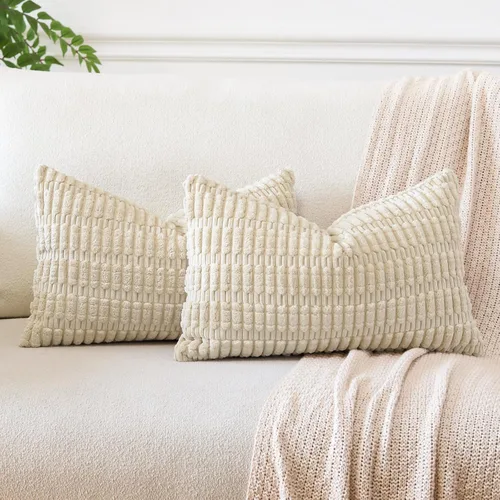 Vista 12 de OTOSTAR - Paquete de 2 fundas de almohada decorativas de pana suave de 18 x 18 pulgadas, funda de cojín a rayas estilo bohemio para sofá, cama, sala