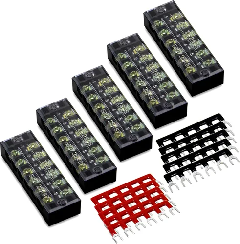 Vista 14 de MILAPEAK Bloque de terminales y tira – 5 bloques de terminales de tornillo de doble fila de 12 posiciones de 600 V 15 A con cubierta + 10 tiras