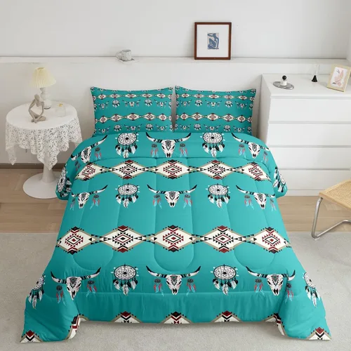Vista 62 de Juego de ropa de cama con relleno de edredón con diseño de caballo y atrapasueños para niños, adolescentes y hombres, juego de edredón con estampado
