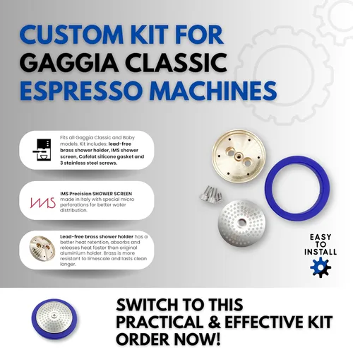 Vista 2 de Kit para Gaggia. Pantalla de ducha de precisión IMS, soporte de ducha de latón, junta de silicona, tornillos