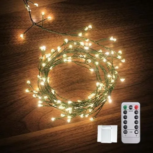 Vista 10 de Guirnalda de 120 luces LED, cadena de luces de 14.7 pies con control remoto, 8 modos de temporizador, luces parpadeantes, funciona con pilas, luces
