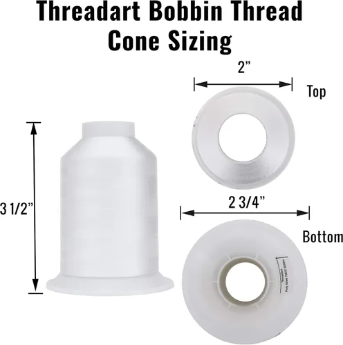Vista 2 de Threadart Hilo de bobina – 60 wt negro – dos enormes bobinas de 16,404.2 ft – Conos blancos y negros disponibles – 2 carretes doble paquete