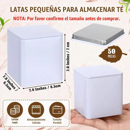 Vista 2 de Suclain 50 latas de té de metal con tapa hermética para té suelto, blanco