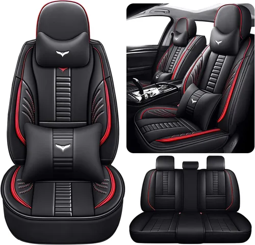 Vista 12 de Fundas de asiento delantero para Cadillac Escalade 2008-2025, protección de banco frontal 3D compatible con bolsa de aire lateral, línea negra