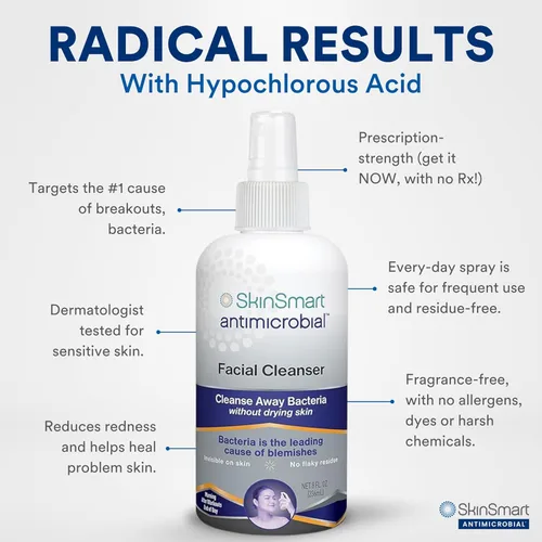 Vista 7 de SkinSmart Antimicrobial Limpiador facial para brotes e imperfecciones; fórmula de ácido hipocloroso se dirige a las bacterias para reducir