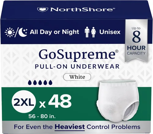 Vista 27 de NorthShore GoSupreme - Ropa interior para incontinencia nocturna, estilo pullup de 8 horas, pequeña, bolsa de 14 unidades, negro, 22-32 pulgadas