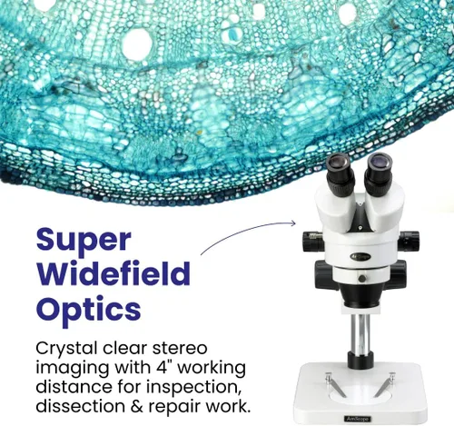 Vista 4 de AmScope SM-1BSX-64S microscopio binocular profesional con aumento estereoscópico, oculares WH10x, aumento 3.5X-45X, acercamiento del lente