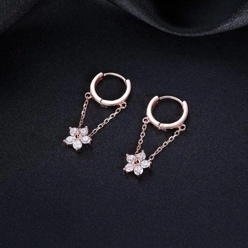 Vista 4 de Reffeer 925 Sterling Silver Flower Chain Drop Earrings Hoop for Women Teens Huggie Hoop Dangle Earrings Chain