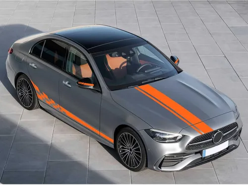 Vista 3 de QianBao 5 piezas de calcomanías para espejo retrovisor del coche, calcomanías para capó del auto, calcomanías deportivas para la carrocería Naranja