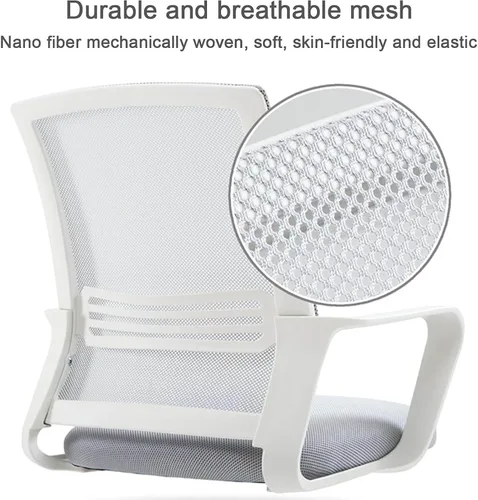 Vista 4 de Home Mesh Back Swivel Chair with Padded Seat and 360° Swivel - Computer Desk Chair with Arms - Adjustable Task Chair for Office - White Mesh Task