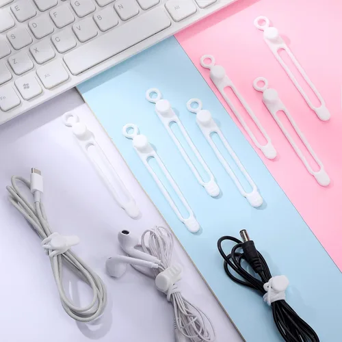 Vista 2 de Nuanchu 40 bridas de silicona reutilizables, correas ajustables, organizador de cables de carga multiusos para sujetar cables de carga