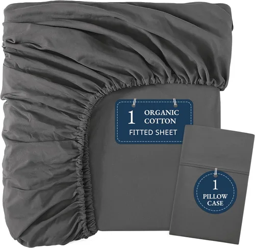 Vista 65 de LANE LINEN - Sábana bajera 100% de algodón orgánico, tamaño Queen, 2 fundas de almohada, tejido percal suave, transpirable, apta para colchones