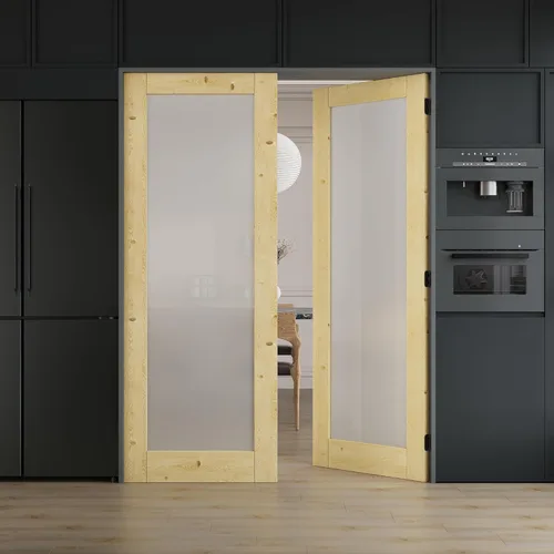 Vista 14 de Losa de puerta de madera de vidrio esmerilado preconstruida de 18 x 80, puerta corrediza de madera de granero con vidrio, puertas interiores, losa