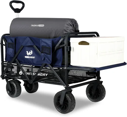 Vista 10 de Whitsunday Carro plegable de dos pisos con portón trasero, carrito plegable resistente con ruedas, vagón de playa para camping, deportes, compras